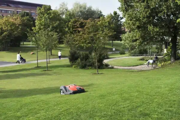 Husqvarna automower mowing in a park