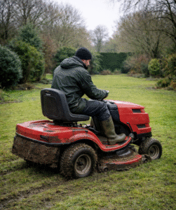 ride-on-mower making tracks in lawn